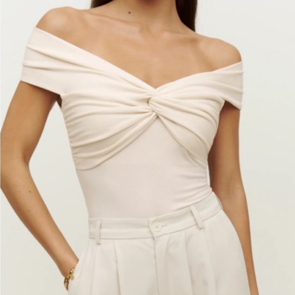 Reformation Cream Ruched Sleeveless Bodysuit
